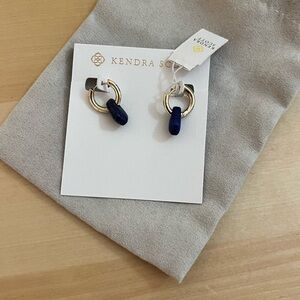 Kendra Scott Gold Hoops with Navy Stone, NWT